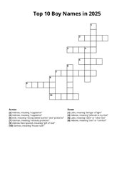 Top 10 Boy Names in 2025 crossword puzzle
