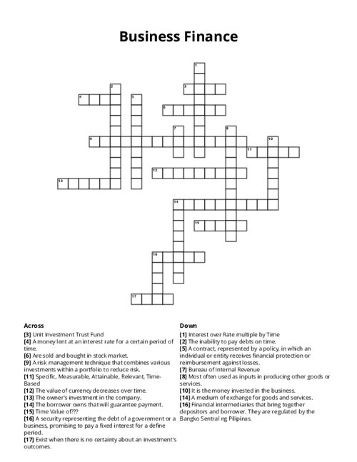 Business Finance Crossword Puzzle