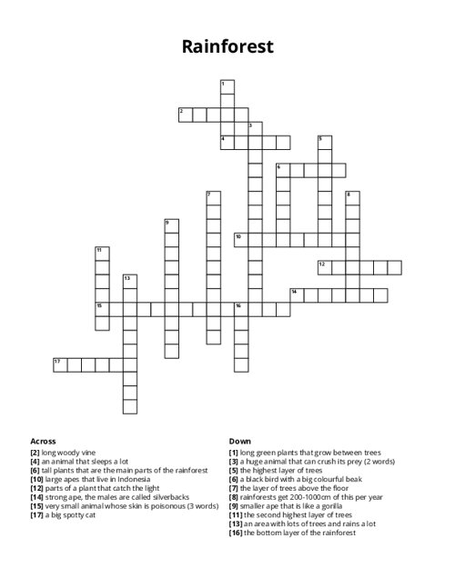 Rainforest Crossword Puzzle