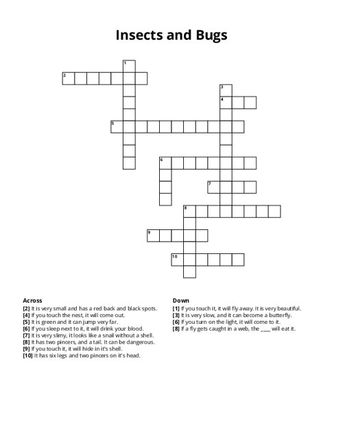 Insects and Bugs Crossword Puzzle