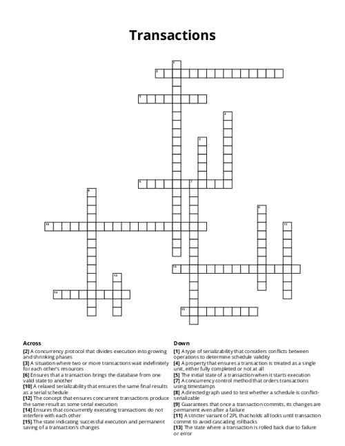 Transactions Crossword Puzzle