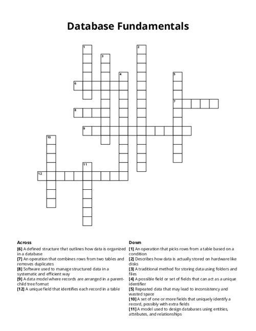 Database Fundamentals Crossword Puzzle
