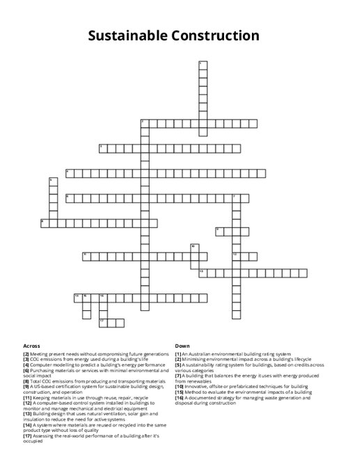 Sustainable Construction Crossword Puzzle