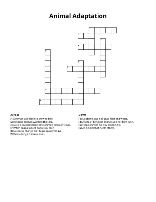 Animal Adaptation Crossword Puzzle