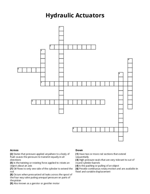 Hydraulic Actuators Crossword Puzzle