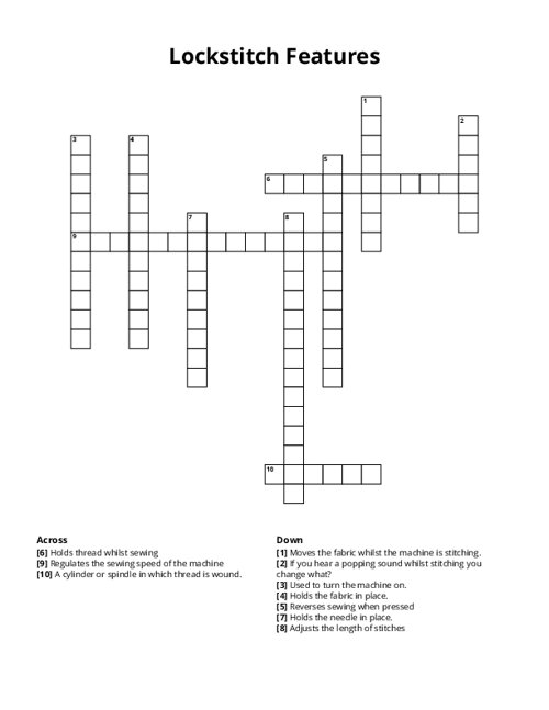Lockstitch Features Crossword Puzzle