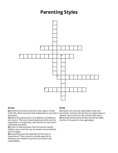 Parenting Styles Crossword Puzzle