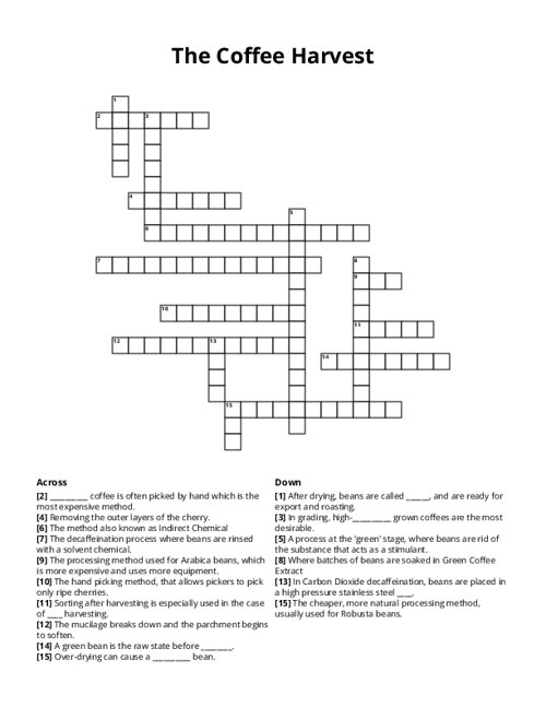 The Coffee Harvest Crossword Puzzle