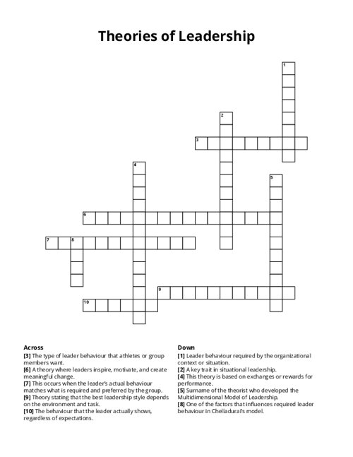 Theories of Leadership Crossword Puzzle