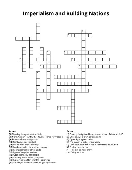 Imperialism and Building Nations Crossword Puzzle