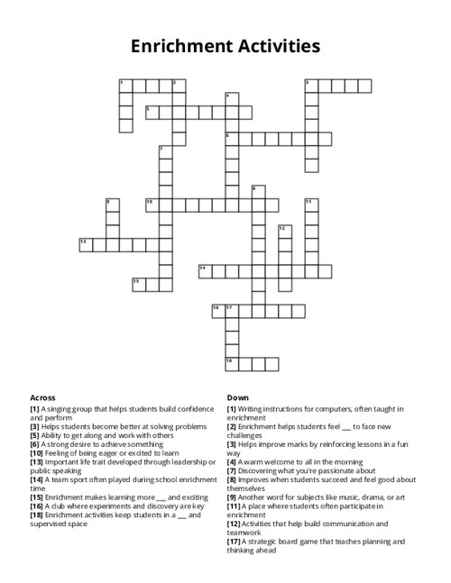 Enrichment Activities Crossword Puzzle