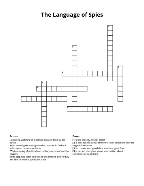 The Language of Spies Crossword Puzzle
