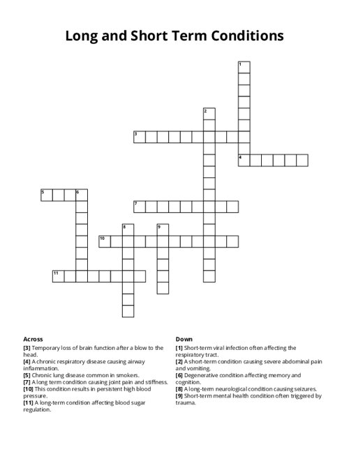 Long and Short Term Conditions Crossword Puzzle