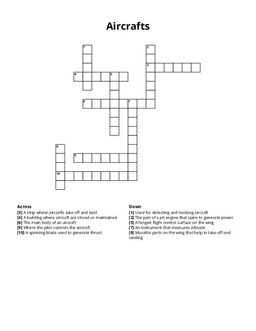 Aircrafts Crossword Puzzle