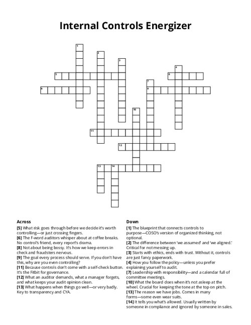 Internal Controls Energizer Crossword Puzzle