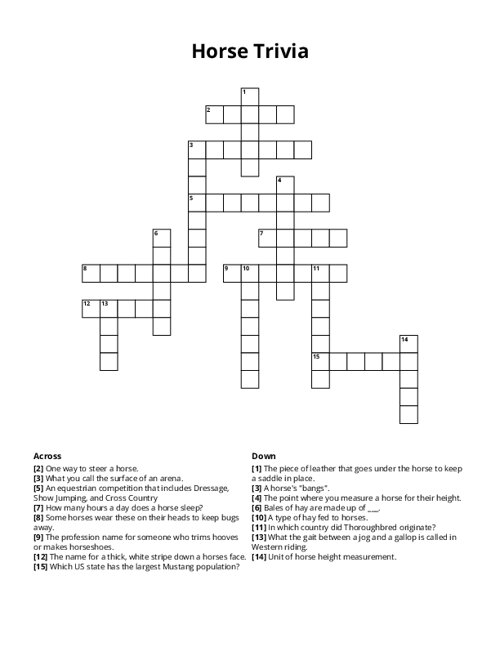Horse Trivia Crossword Puzzle