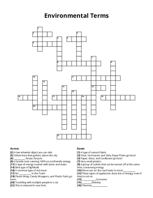 Environmental Terms Crossword Puzzle