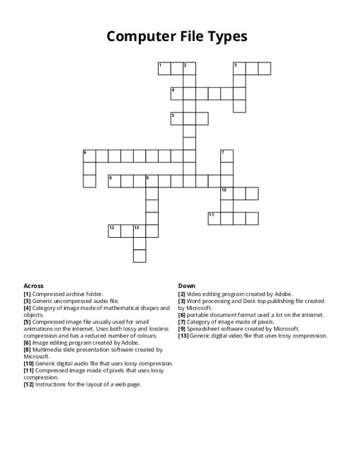 Computer File Types Crossword Puzzle