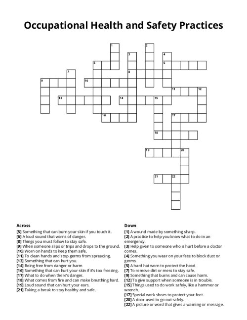 Occupational Health and Safety Practices Crossword Puzzle