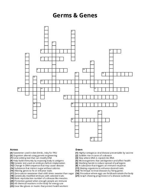 Germs & Genes Crossword Puzzle