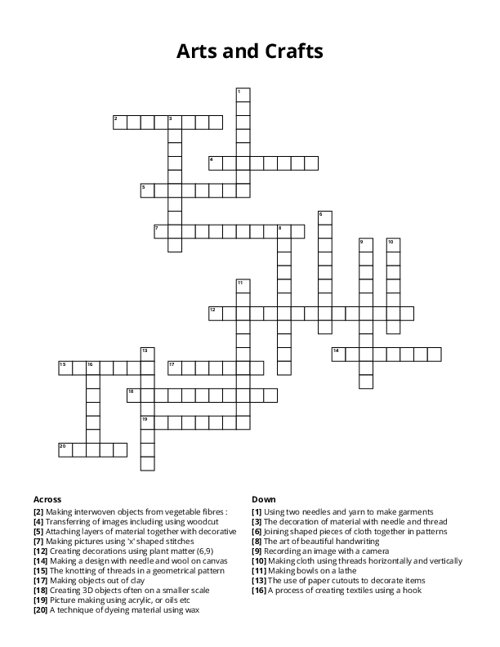 Arts and Crafts Crossword Puzzle