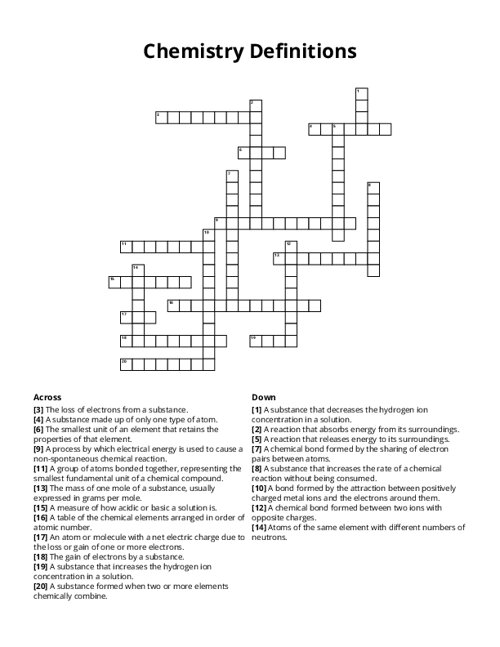 Chemistry Definitions Crossword Puzzle