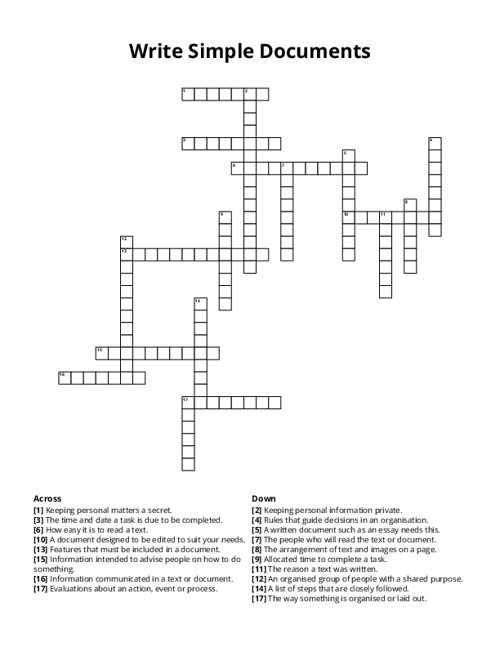 Write Simple Documents Crossword Puzzle