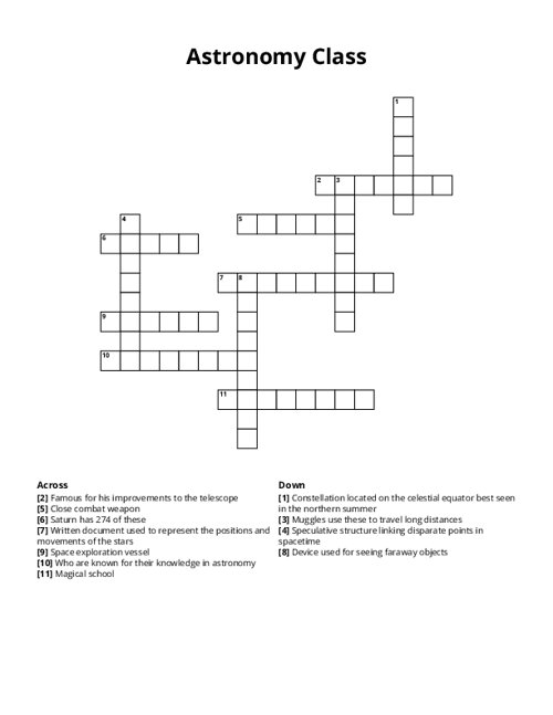 Astronomy Class Crossword Puzzle