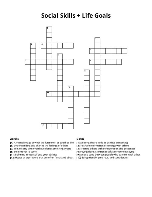 Social Skills + Life Goals Crossword Puzzle
