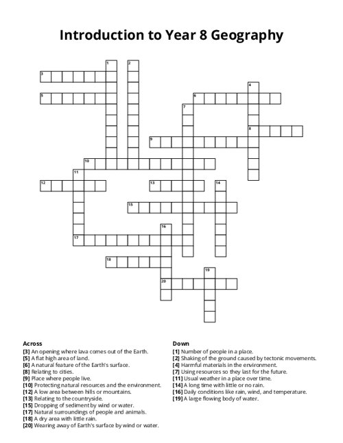 Introduction to Year 8 Geography Crossword Puzzle