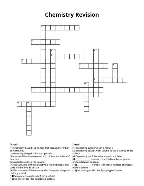 Chemistry Revision Crossword Puzzle