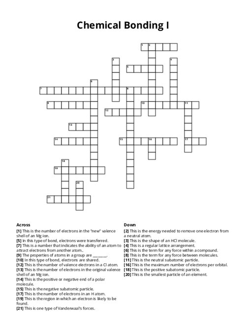 Chemical Bonding I Crossword Puzzle