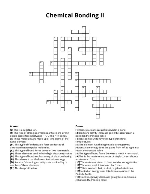 Chemical Bonding II Crossword Puzzle