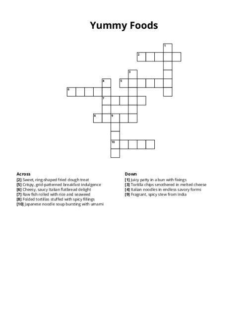 Yummy Foods Crossword Puzzle