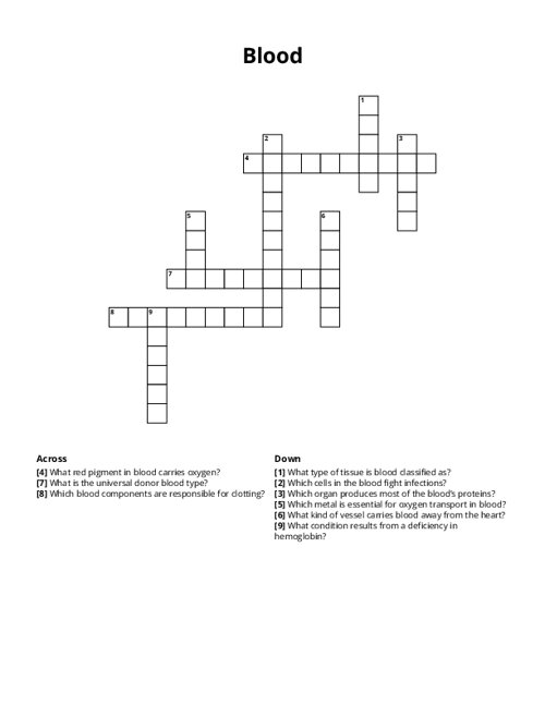 Blood Crossword Puzzle