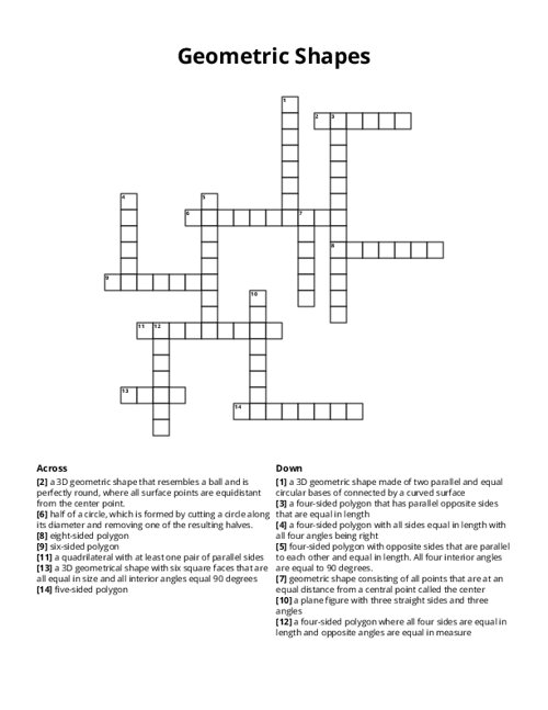 Geometric Shapes Crossword Puzzle