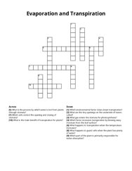 Evaporation and Transpiration crossword puzzle