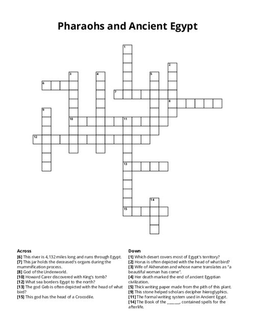 Pharaohs and Ancient Egypt Crossword Puzzle