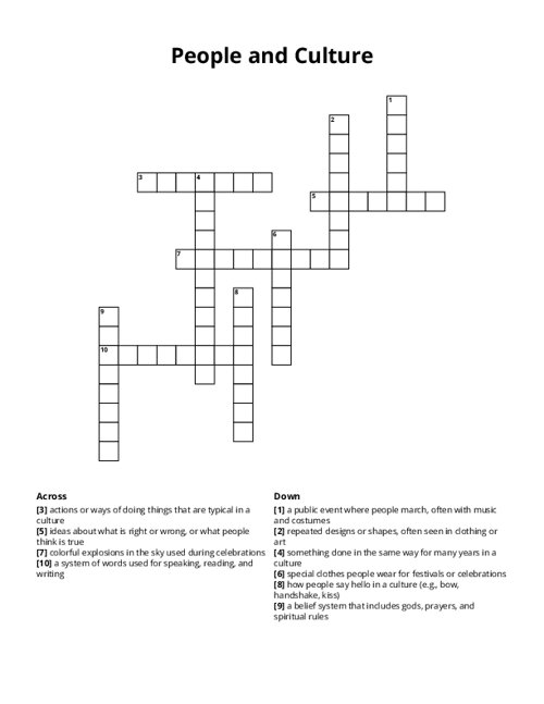 People and Culture Crossword Puzzle