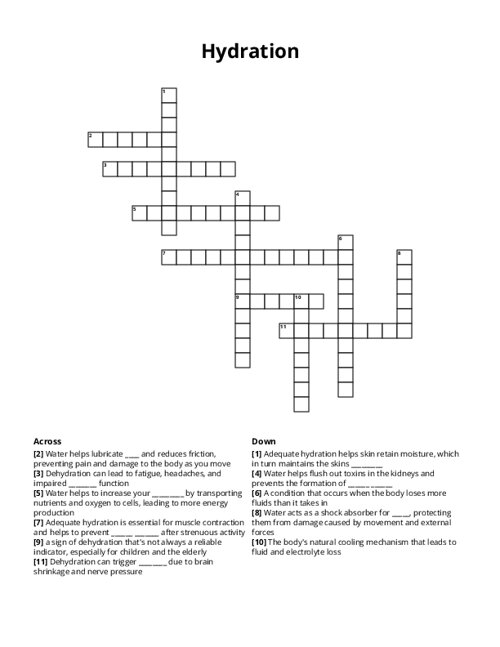 Hydration Crossword Puzzle