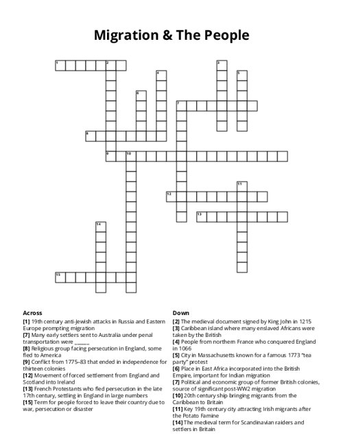 Migration & The People Crossword Puzzle