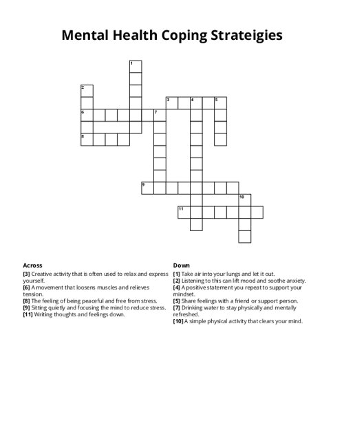 Mental Health Coping Strateigies Crossword Puzzle