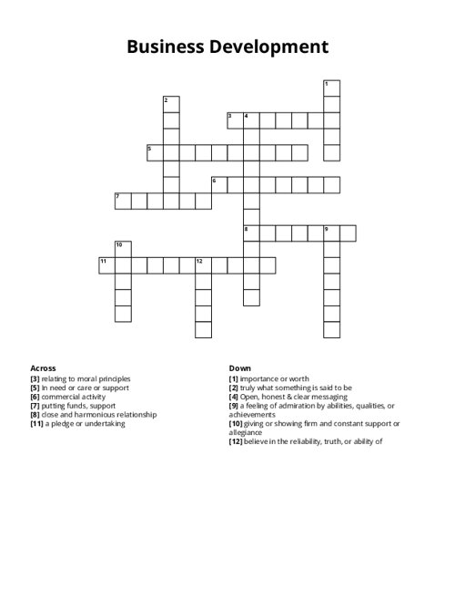 Business Development Crossword Puzzle