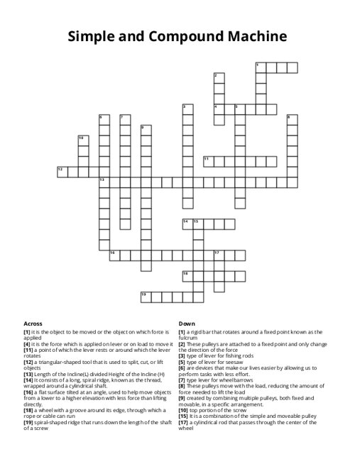 Simple and Compound Machine Crossword Puzzle