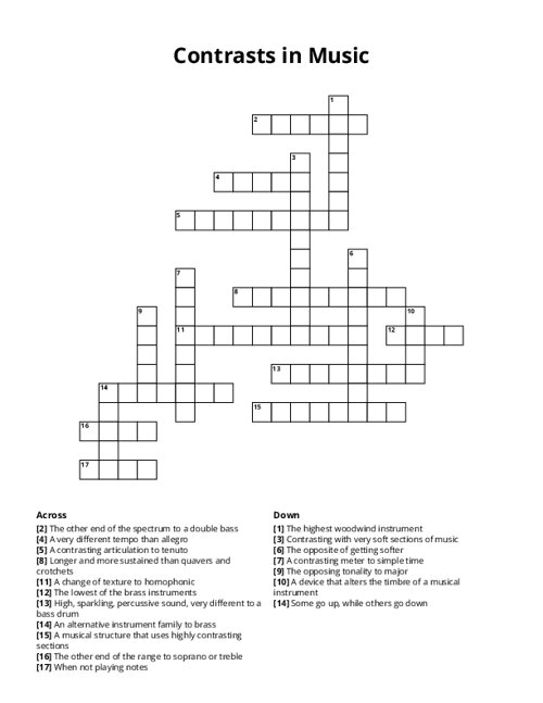 Contrasts in Music Crossword Puzzle