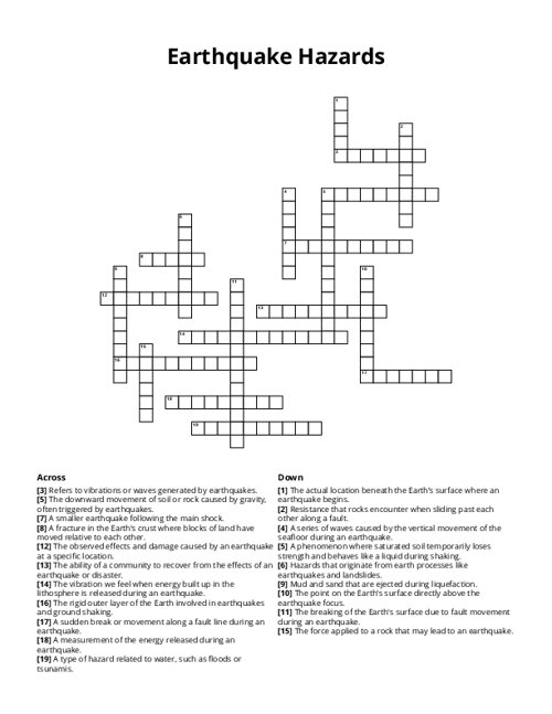 Earthquake Hazards Crossword Puzzle