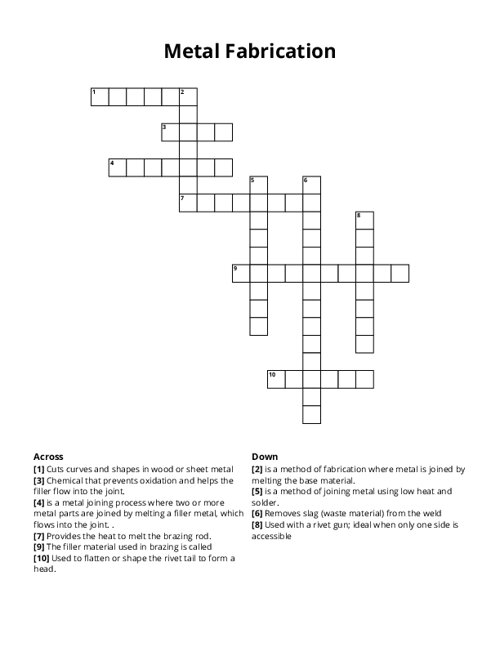 Metal Fabrication Crossword Puzzle