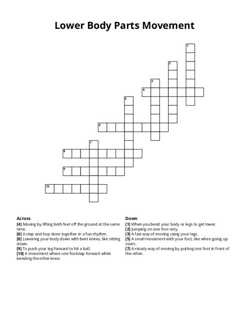 Lower Body Parts Movement Crossword Puzzle