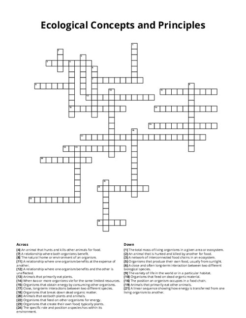 Ecological Concepts and Principles Crossword Puzzle