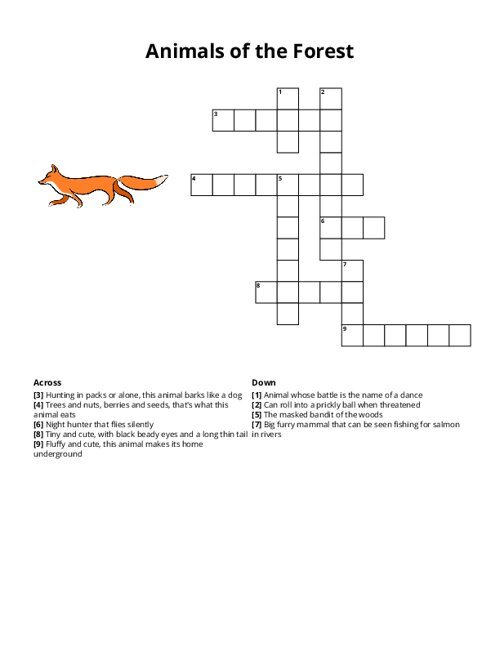 Animals of the Forest Crossword Puzzle
